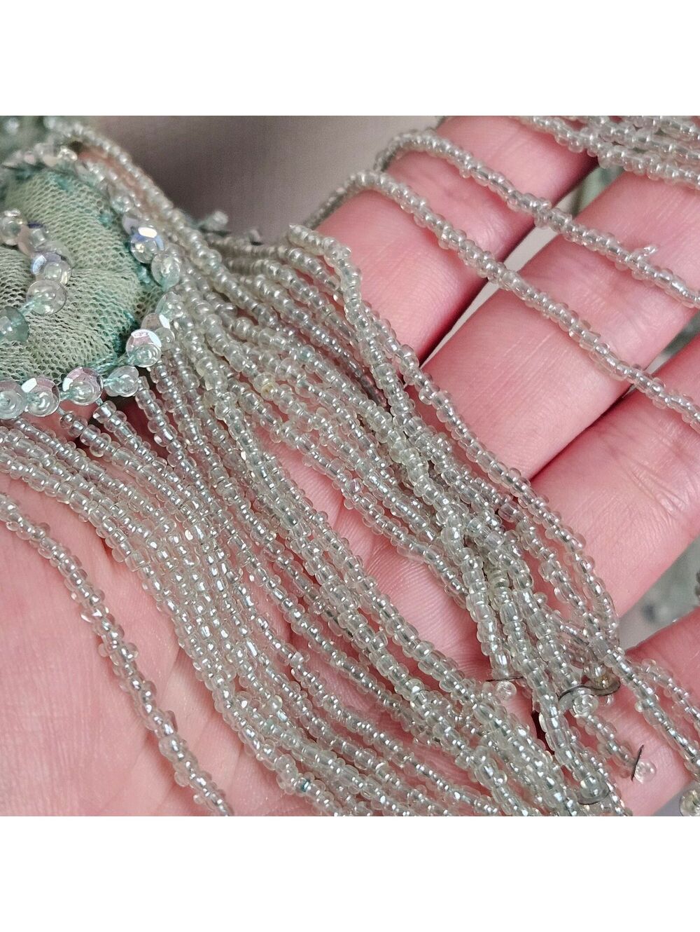 Vintage Lulu Guinness Beaded & Sequin on Silk & Mesh Seafoam Green Scarf - Picture 6 of 7